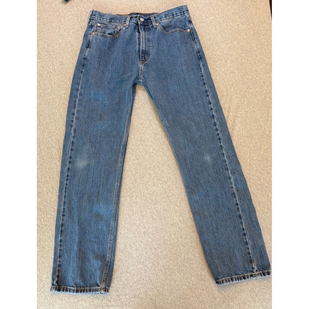Levis 505 Regular Fit Straight Leg Jeans Mens 36x34 Medium Wash Blue Denim